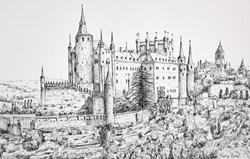 Alcázar de Segovia (Sketch) by Phillip Bissell - Original Drawing on Mounted Paper sized 17x11 inches. Available from Whitewall Galleries